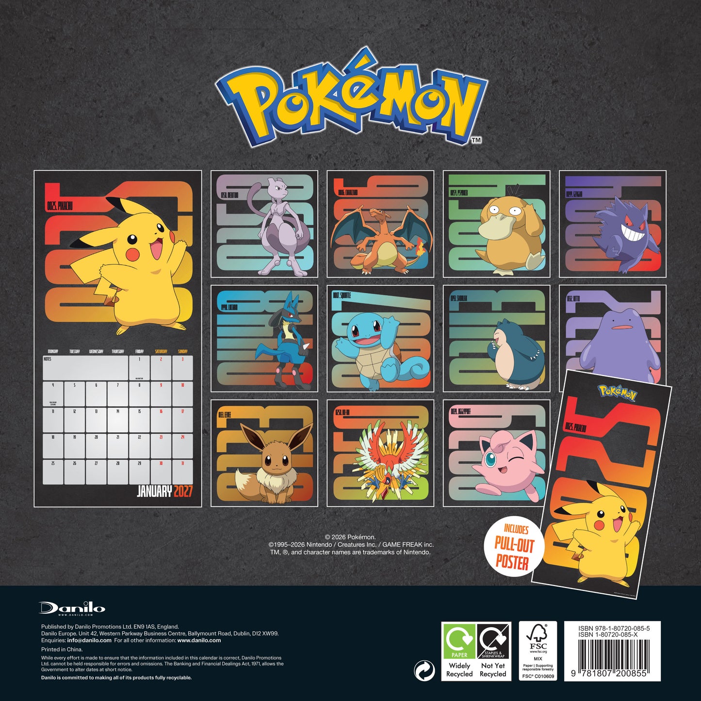 Pokemon 2027 Square Calendar