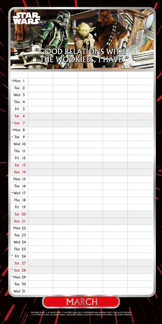 Star Wars Classic 2027 Family Organiser Calendar (With Stickers)