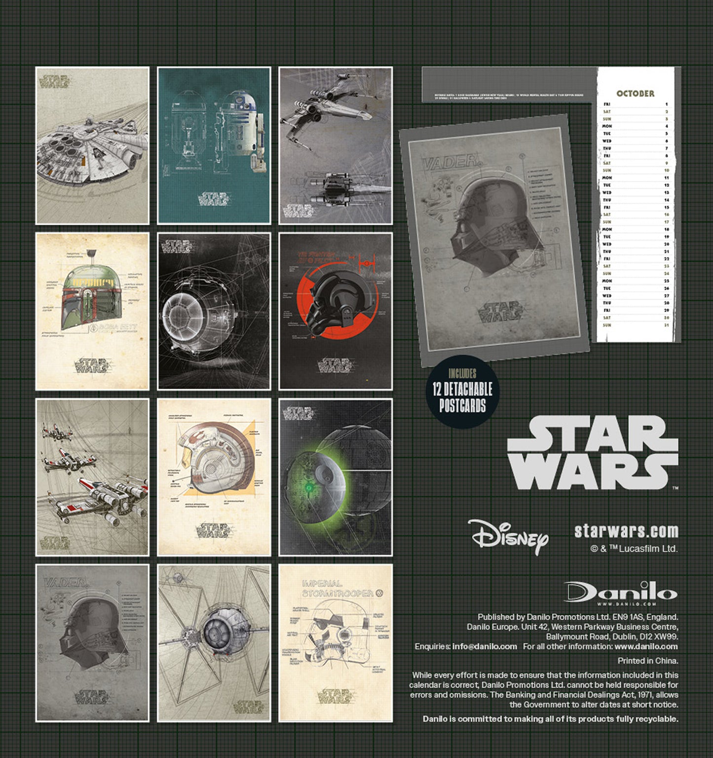 Star Wars Classic 2027 Post Card Desk Easel Calendar