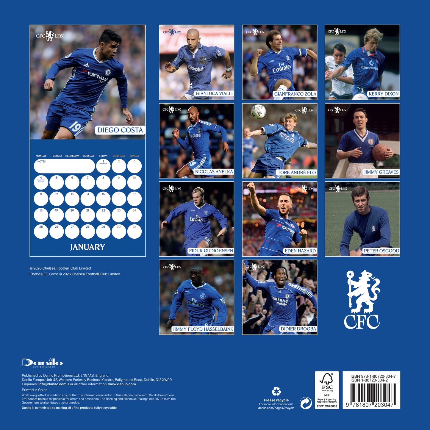 Chelsea FC Legends 2027 Square Calendar