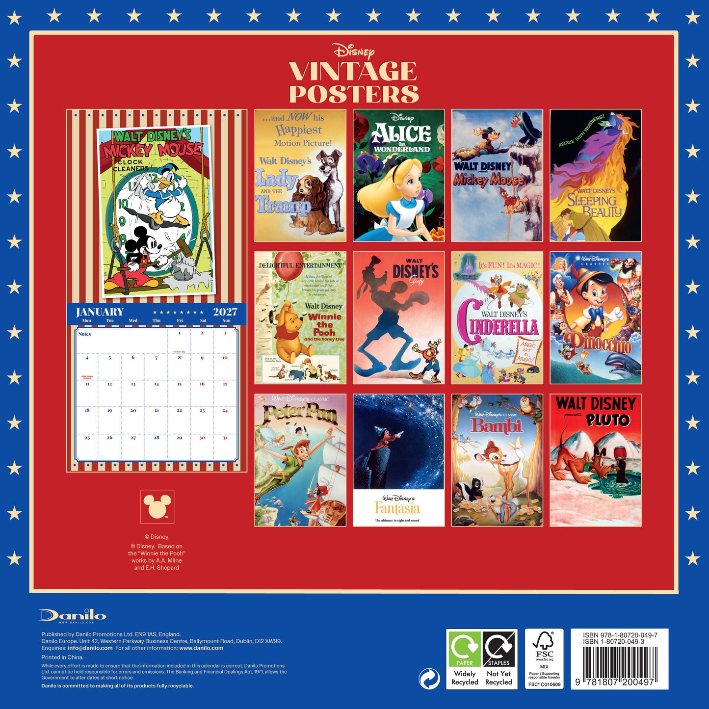 Disney Vintage Posters 2027 Square Calendar
