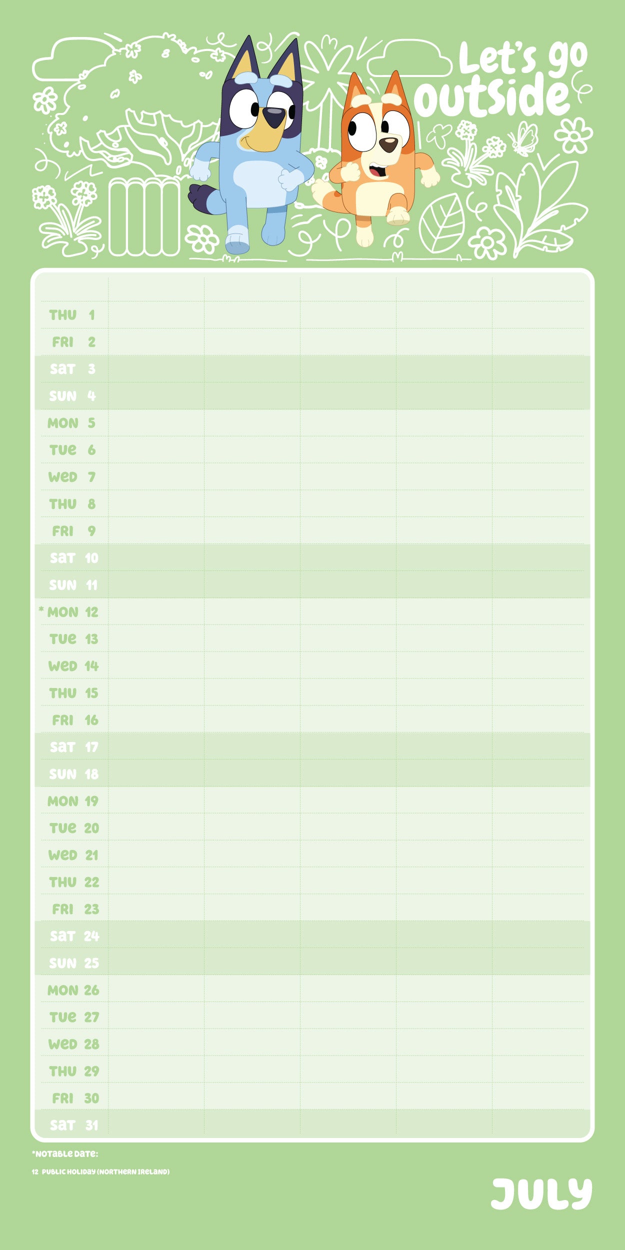 Bluey 2027 Family Organiser Calendar