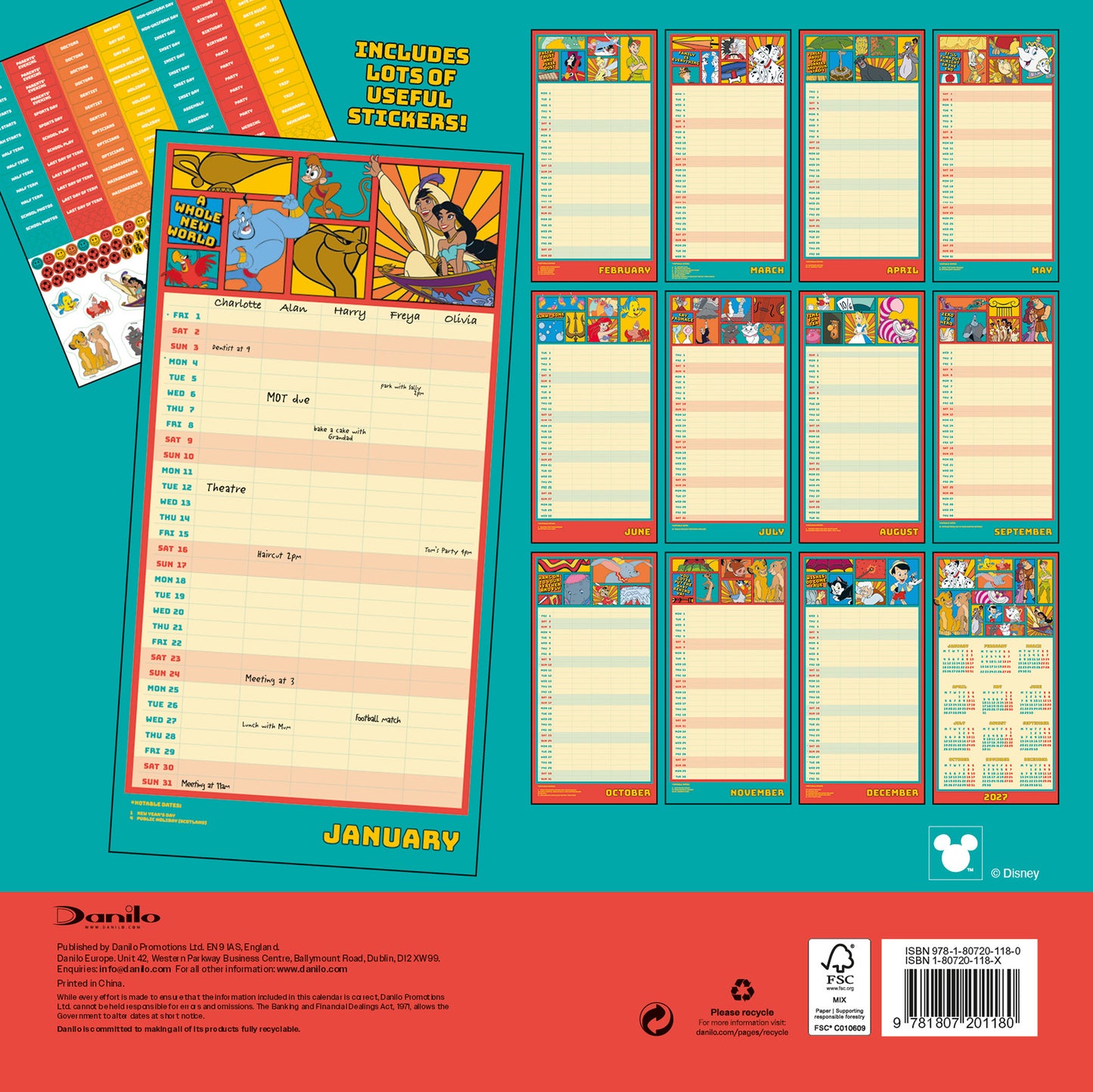 Disney Classics 2027 Family Organiser Calendar (With Stickers And Pocket)