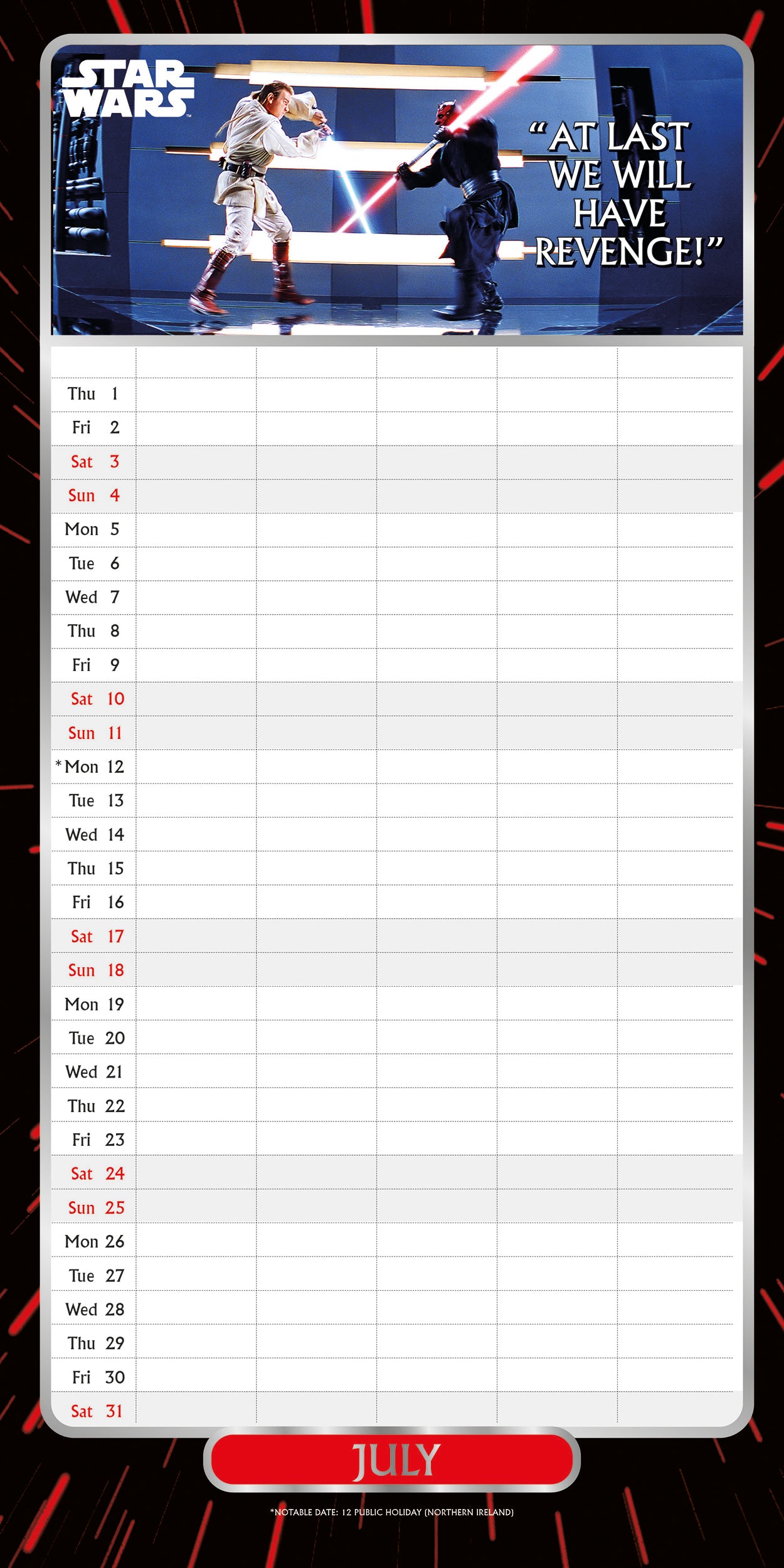 Star Wars Classic 2027 Family Organiser Calendar (With Stickers)