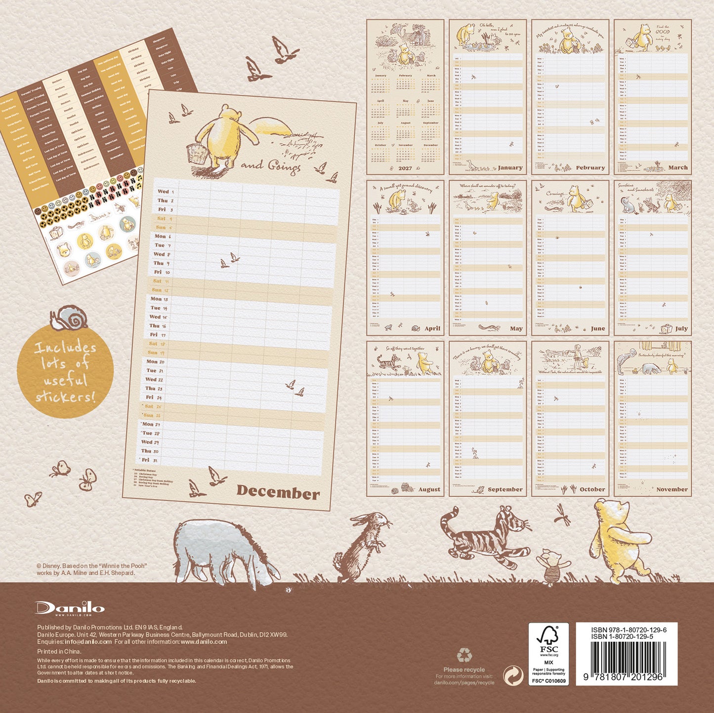 Winnie The Pooh 2027 Family Organiser Calendar  (With Stickers)