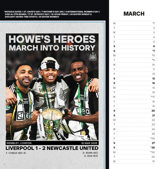 Newcastle United FC 2027 Desk Easel Calendar