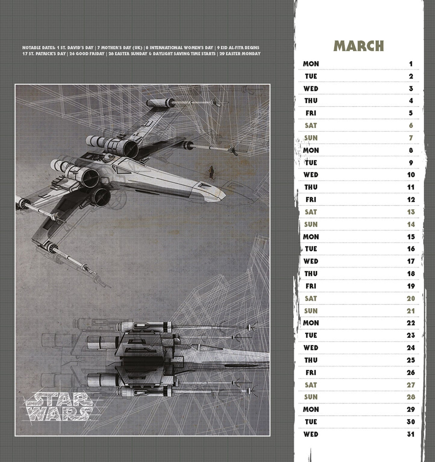 Star Wars Classic 2027 Post Card Desk Easel Calendar