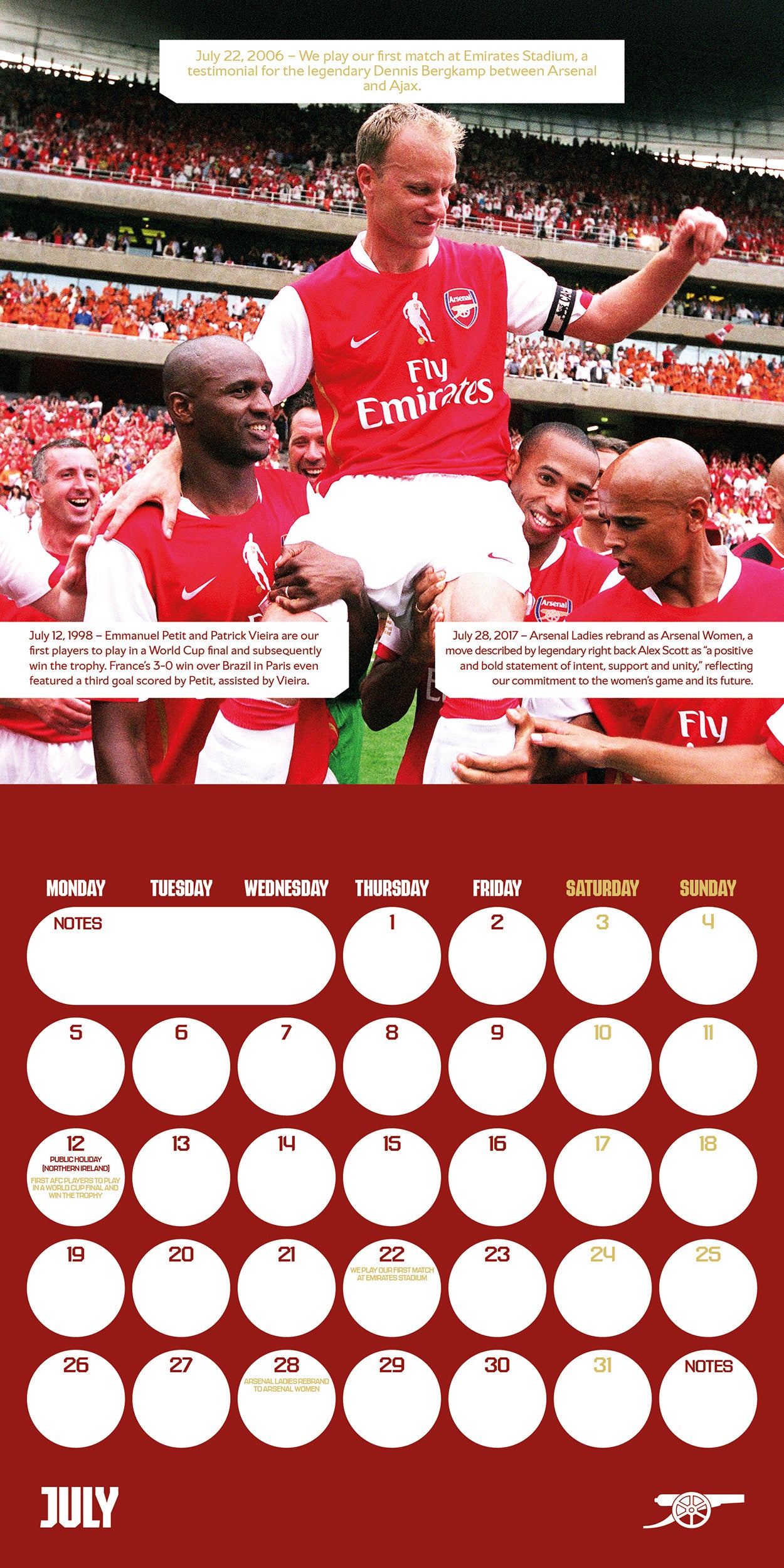Arsenal FC Legends 2027 Square Calendar