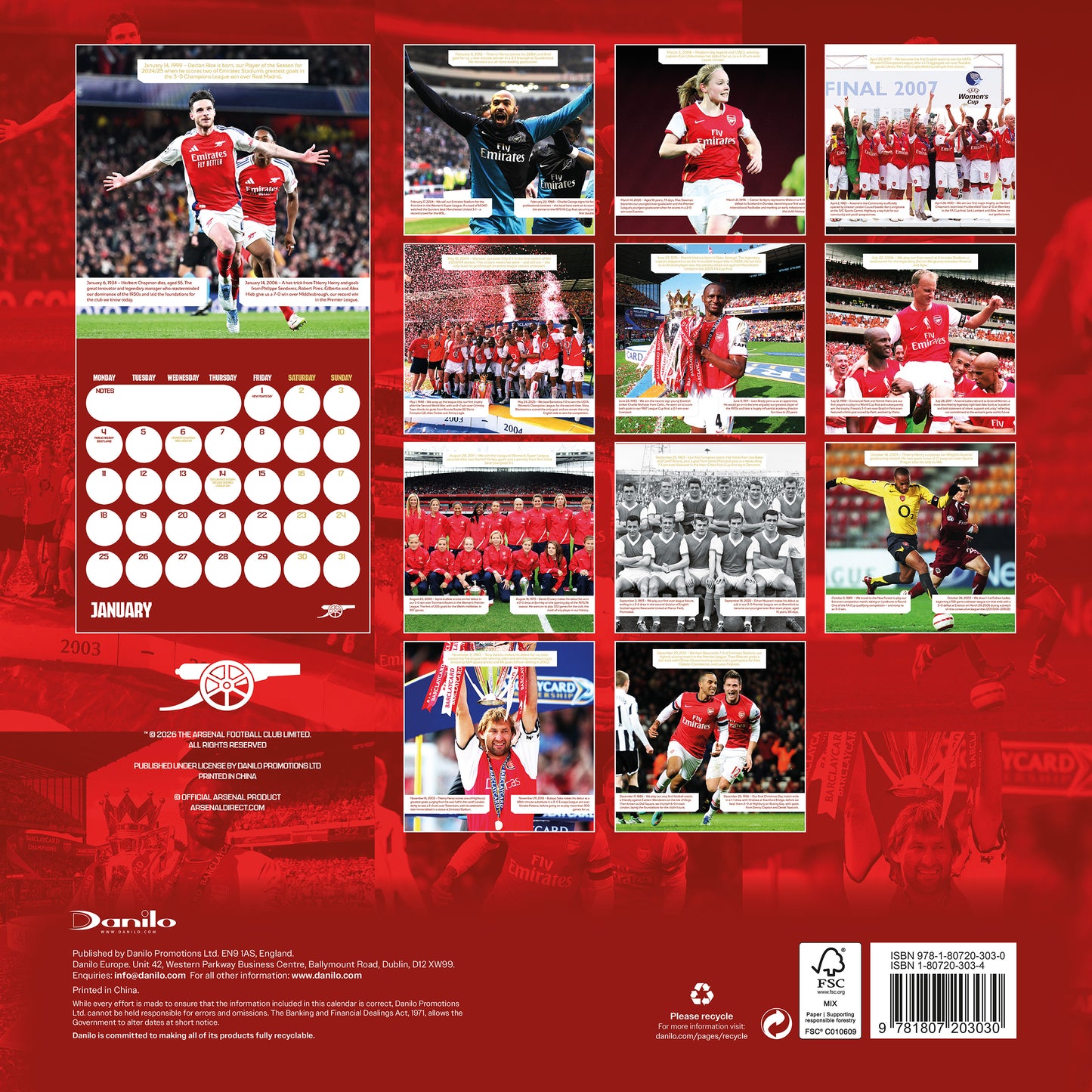 Arsenal FC Legends 2027 Square Calendar