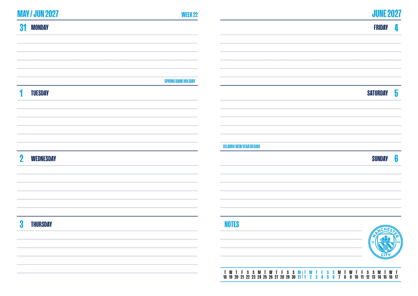 Manchester City FC 2027 A5 Diary