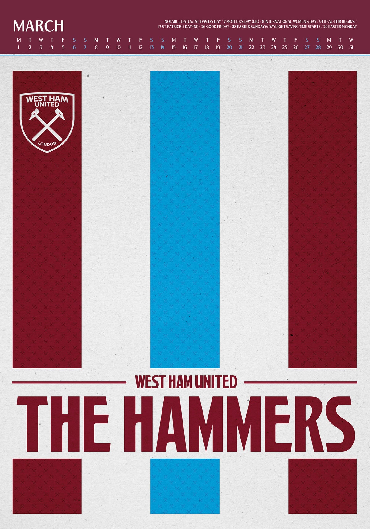 West Ham United FC 2027 A3 Deluxe Calendar