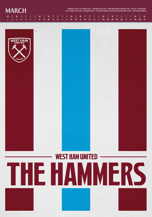 West Ham United FC 2027 A3 Deluxe Calendar