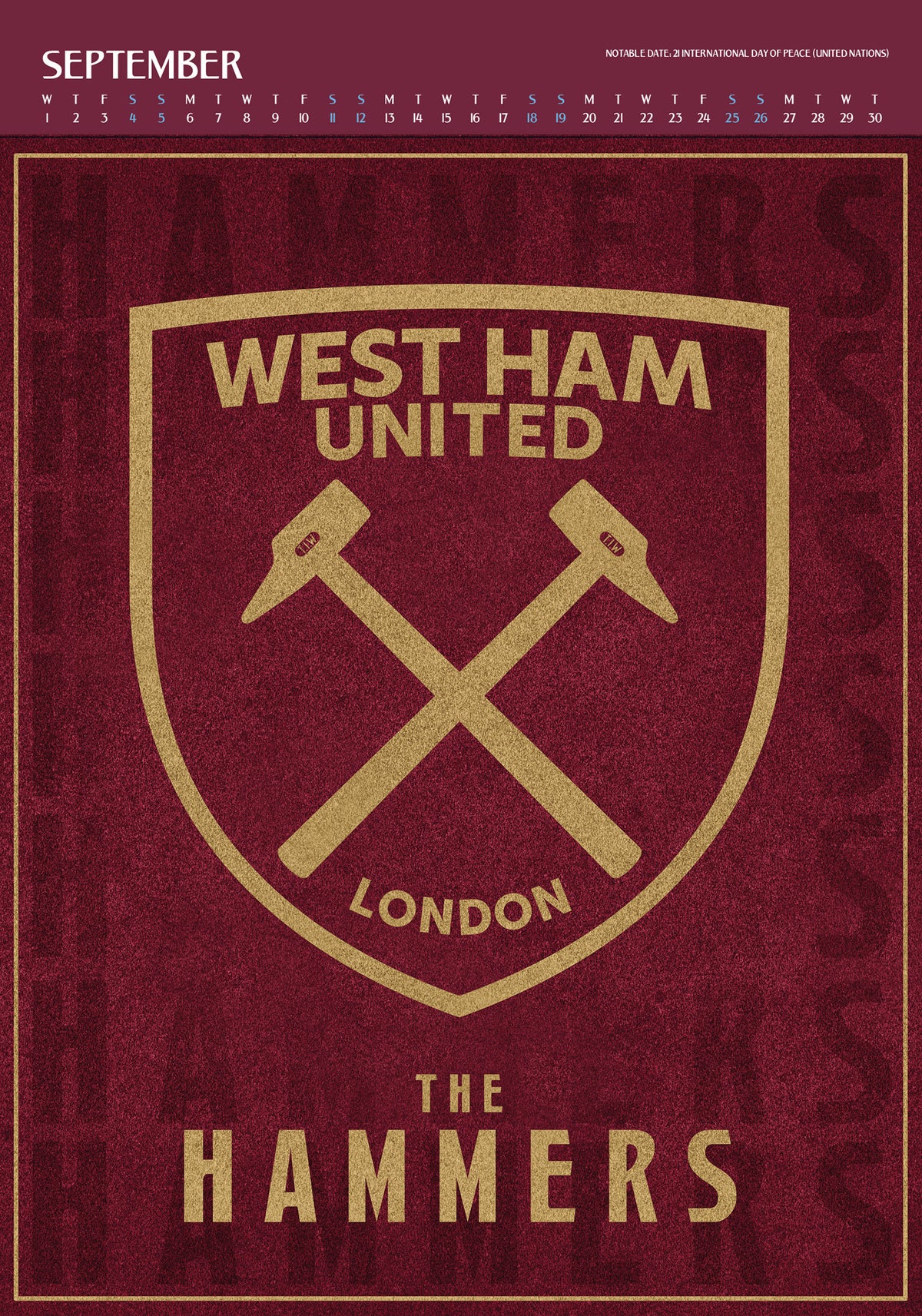West Ham United FC 2027 A3 Deluxe Calendar