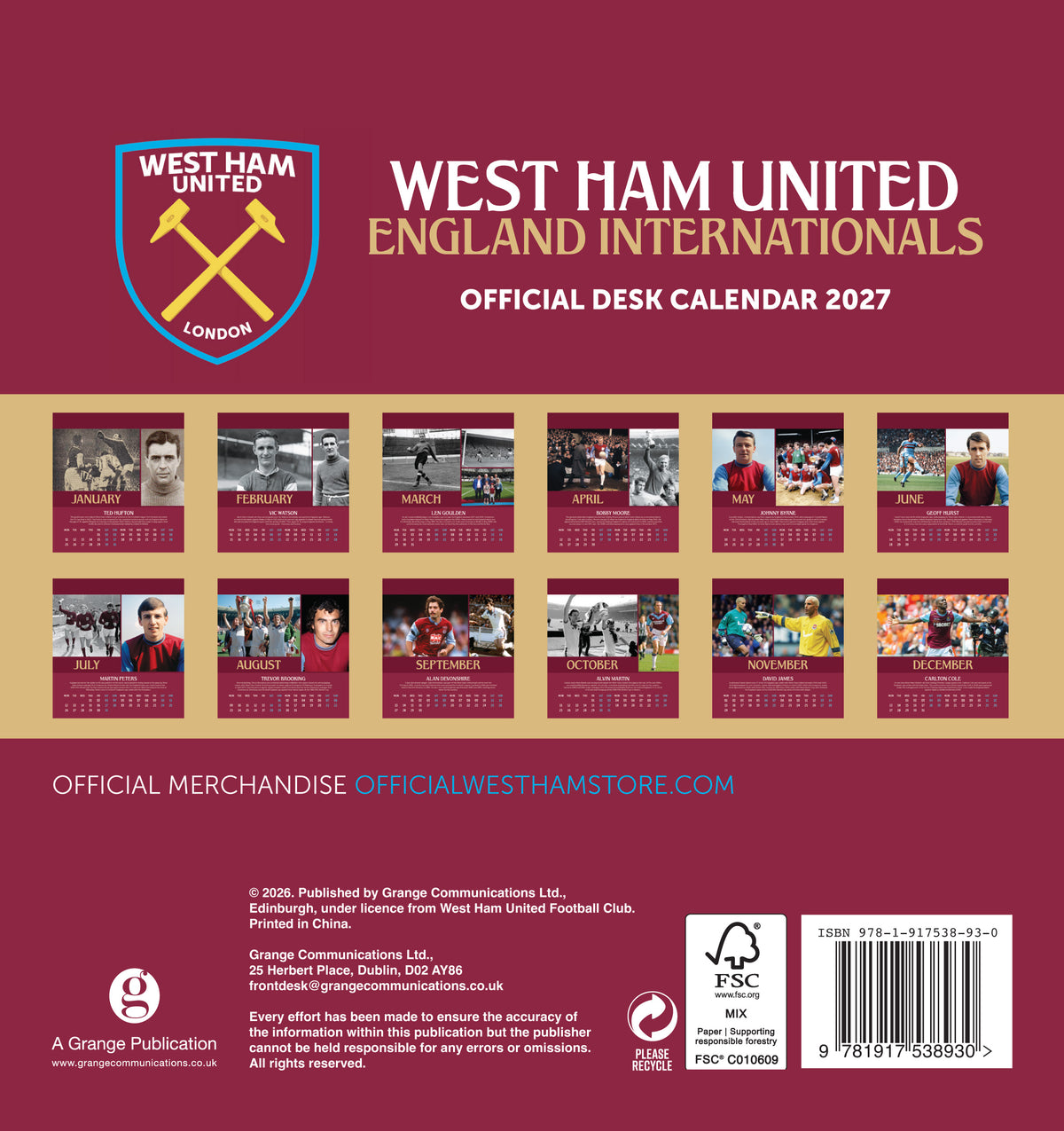 West Ham United FC 2027 Desk Easel Calendar
