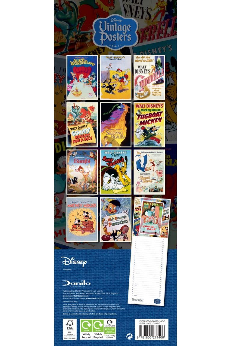 Disney Vintage Posters 2024 Slim Wall Calendar Grange Communications