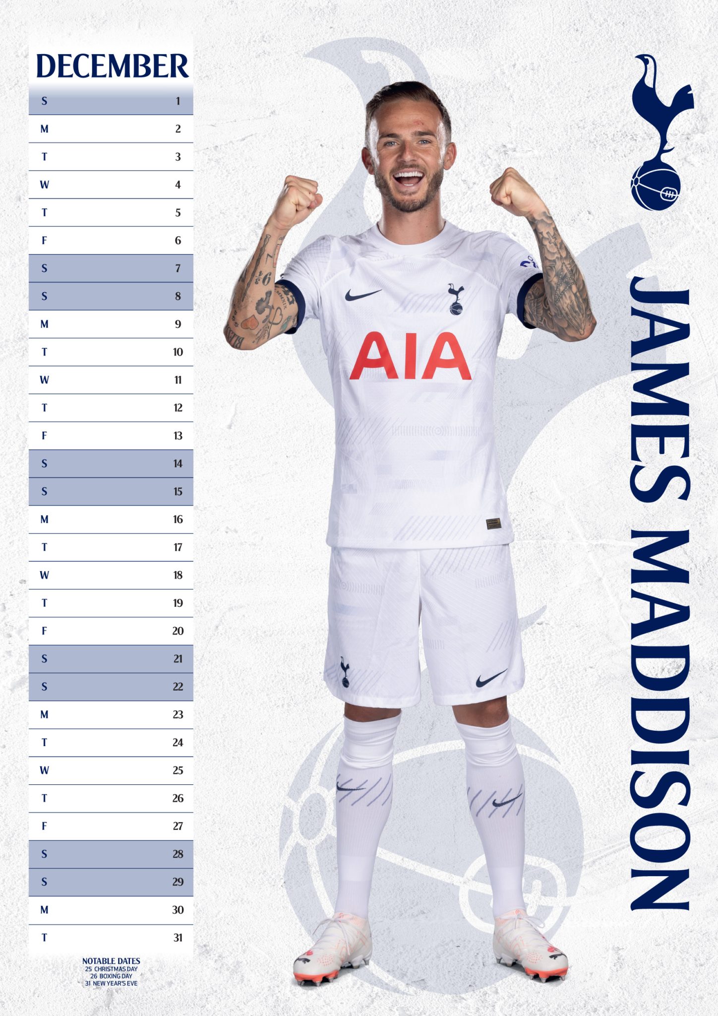 Tottenham Hotspur A3 Wall Calendar 2024 Grange Communications