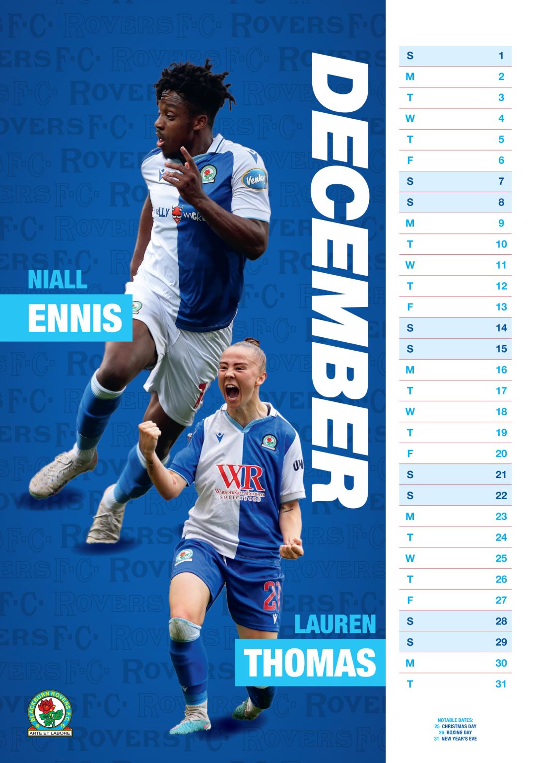 Blackburn Rovers A3 Wall Calendar 2024 Grange Communications