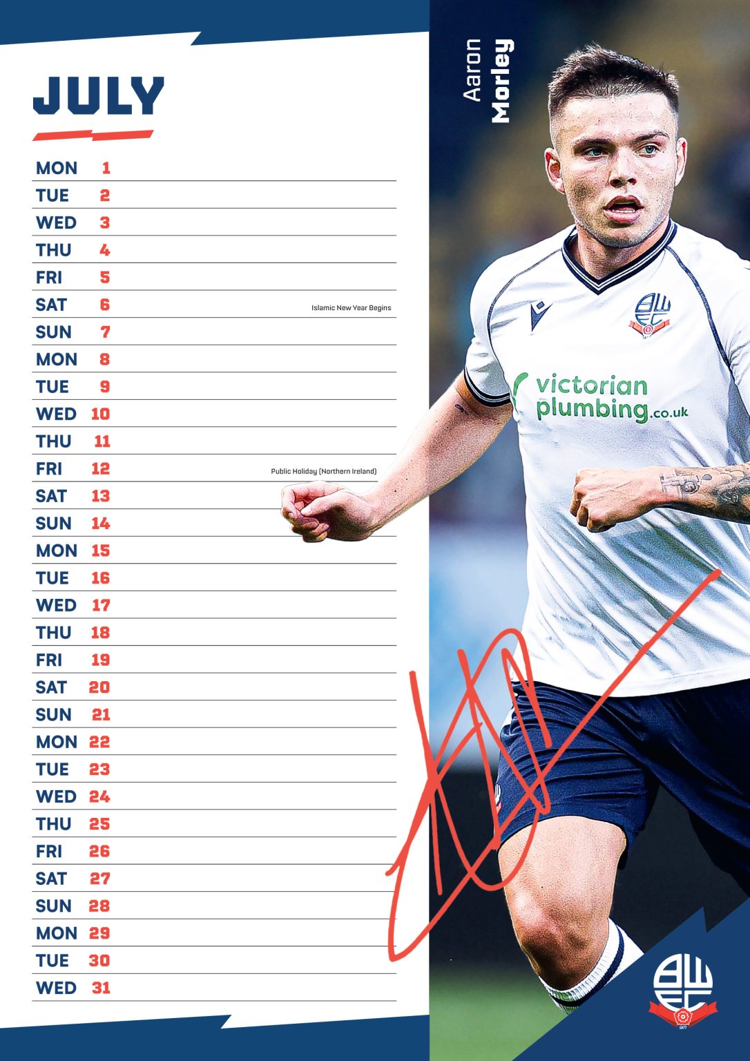 Bolton Wanderers FC A3 Wall Calendar 2024 Grange Communications