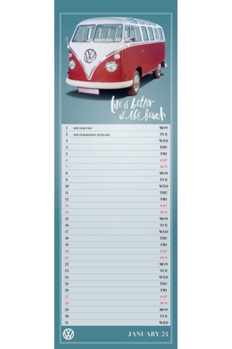 VW Campervan Slim Wall Calendar 2024 Grange Communications