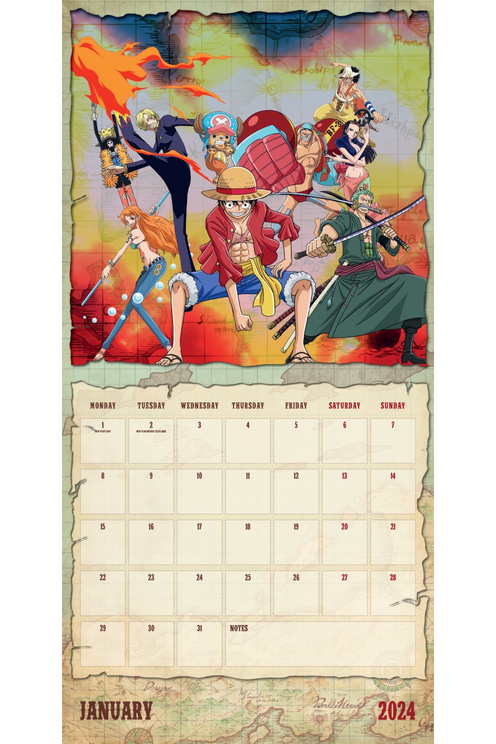 One Piece Anime Square Wall Calendar 2024